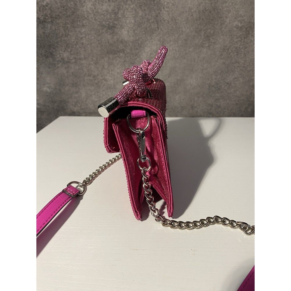 ALDO Hot Pink Rhinestone Handbag Mini Top Handle Bag With Chain Crossbody Strap - Picture 3 of 14